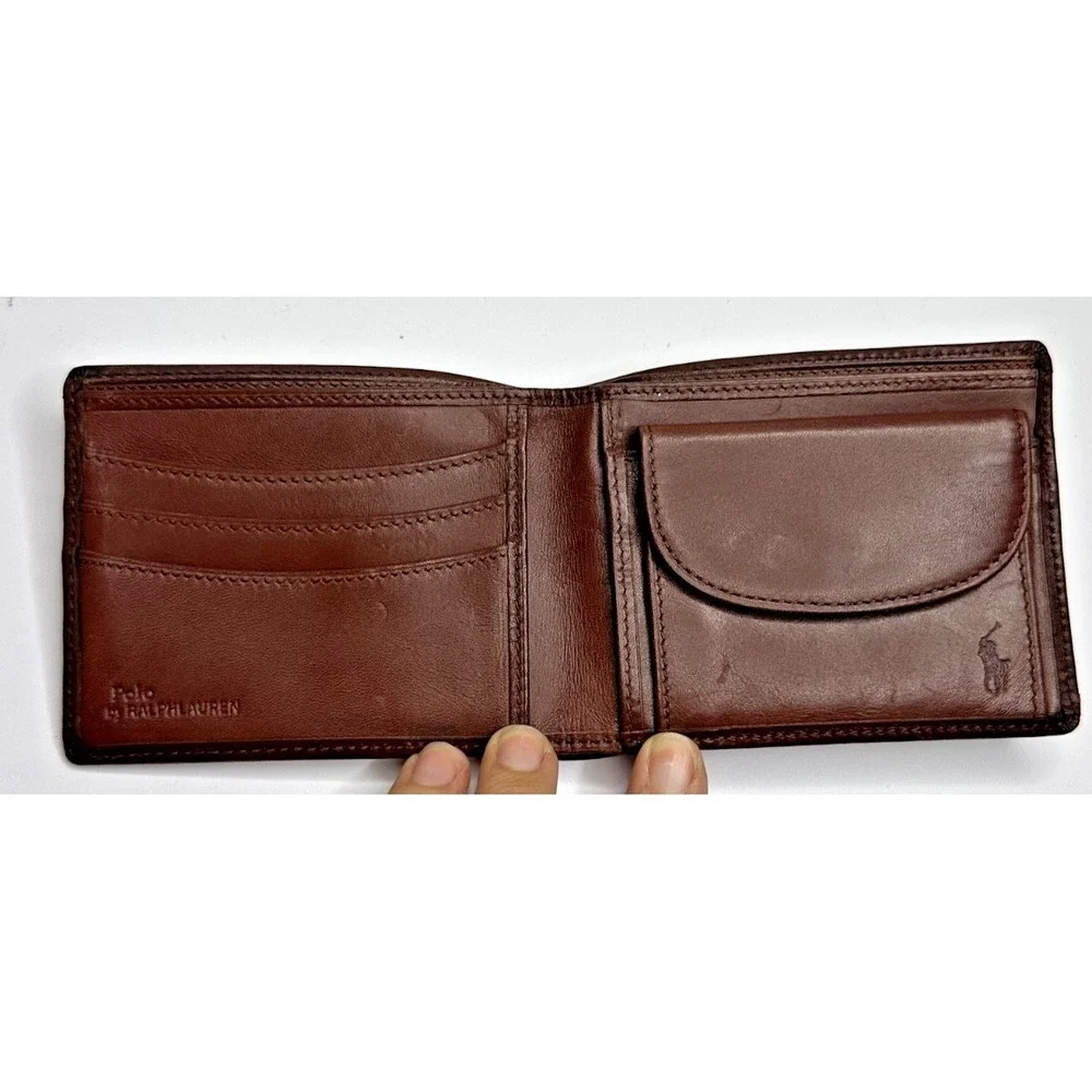 Ralph Lauren Polo Bifold Wallet Hunter Plaid Brown Leather Coin Pocket 90s